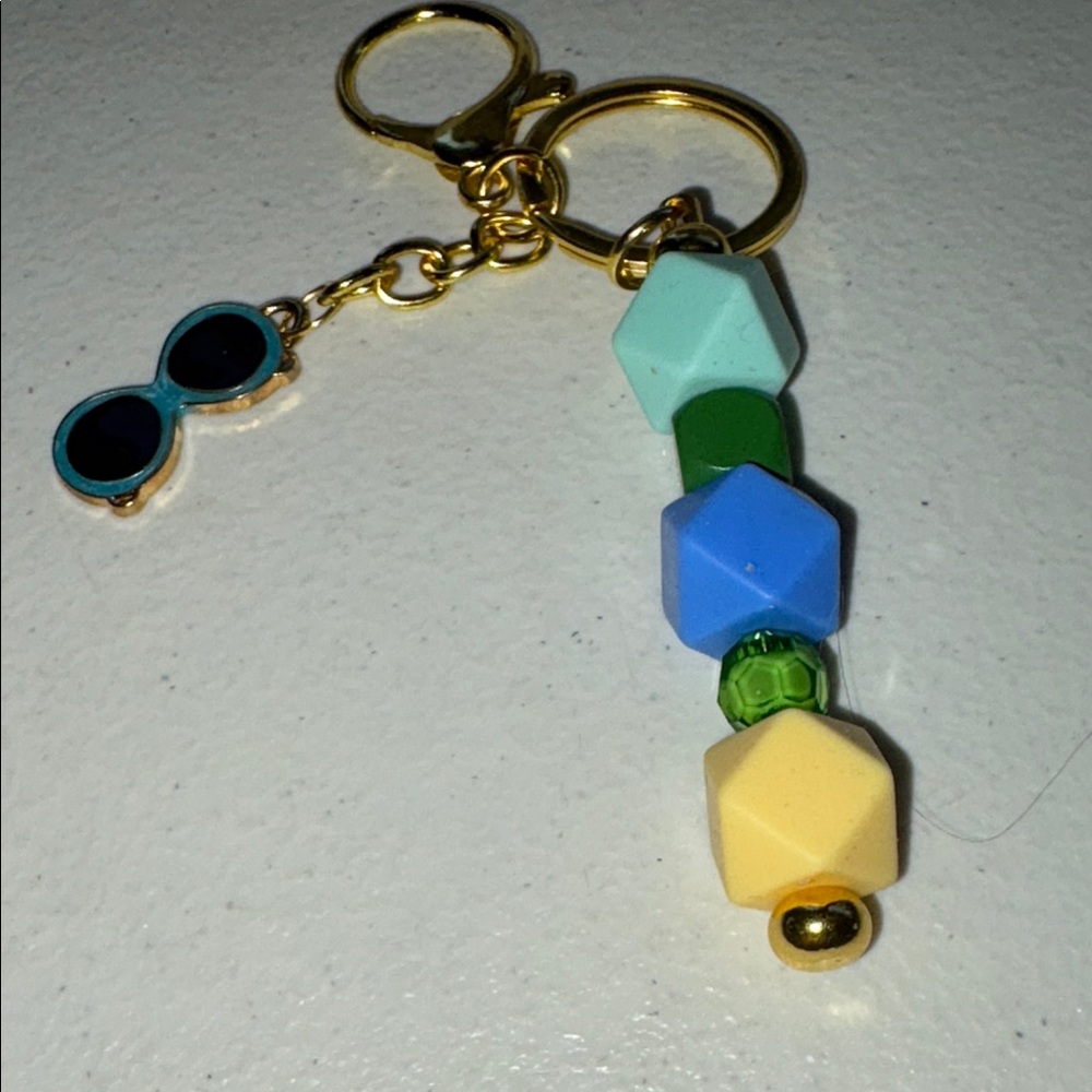 Colorful Beaded Keychain with Sunglasses Charm by Sassy Charmer